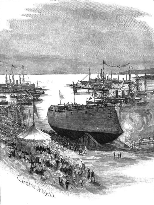Framed Print : Launching the new Italian Ironclad La Sardegna at Spezia, 1890. Creator: Charles William Wyllie. Launching the new Italian Ironclad La Sardegna at Spezia, 1890. Creator: Charles William Wyllie Framed Print : Launching the new Italian Ironclad La Sardegna at Spezia, 1890. Creator: Charles William Wyllie. Launching the new Italian Ironclad La Sardegna at Spezia, 1890. Creator: Charles William Wyllie