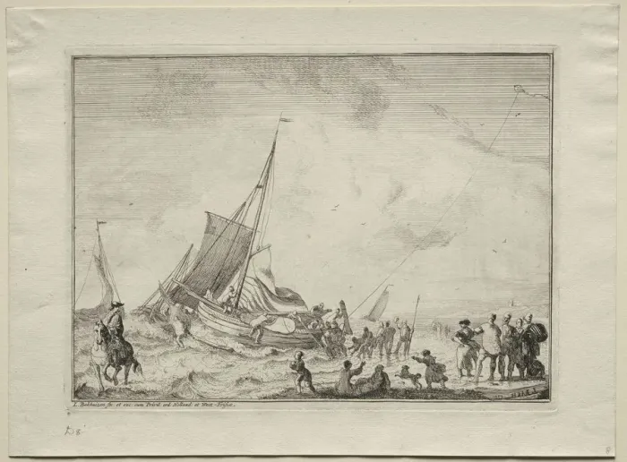 Framed Print : Launching a Ship, 1701. Creator: Ludolf Backhuysen (Dutch, 1631-1708); Ludolf Backhuysen (Dutch Framed Print : Launching a Ship, 1701. Creator: Ludolf Backhuysen (Dutch, 1631-1708); Ludolf Backhuysen (Dutch