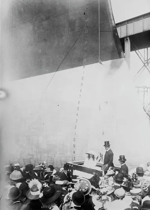 Framed Print : Launching of TEXAS - Secy Meyer [and] Claudia Lyon, 1912. Creator: Bain News Service