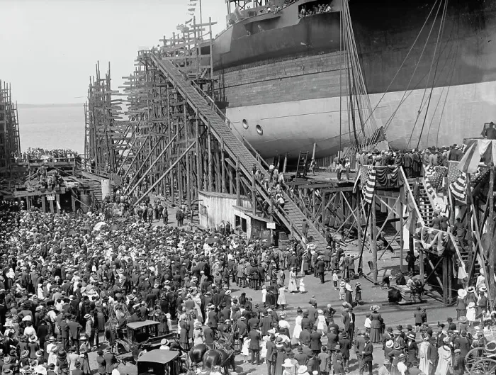 Framed Print : Launching of U.S.S. Texas, 1912. Creator: Harris & Ewing. Launching of U.S.S. Texas, 1912. Creator: Harris & Ewing Framed Print : Launching of U.S.S. Texas, 1912. Creator: Harris & Ewing. Launching of U.S.S. Texas, 1912. Creator: Harris & Ewing