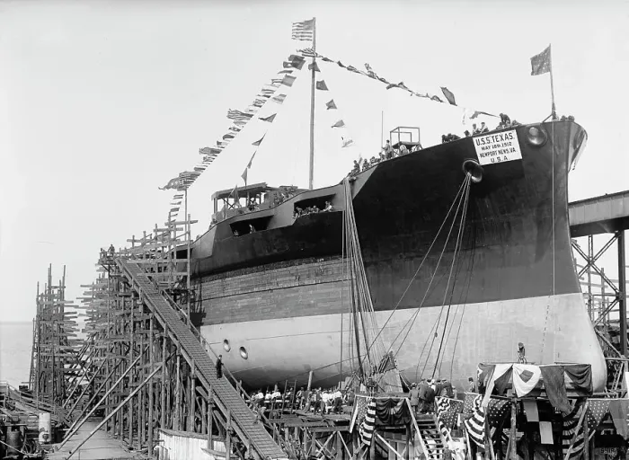 Framed Print : Launching of U.S.S. Texas, 1912. Creator: Harris & Ewing. Launching of U.S.S. Texas, 1912. Creator: Harris & Ewing Framed Print : Launching of U.S.S. Texas, 1912. Creator: Harris & Ewing. Launching of U.S.S. Texas, 1912. Creator: Harris & Ewing