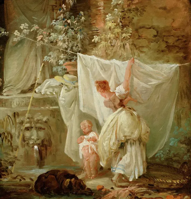 Framed Print : Laundress And Child, 1761. Creator: Hubert Robert Framed Print : Laundress And Child, 1761. Creator: Hubert Robert