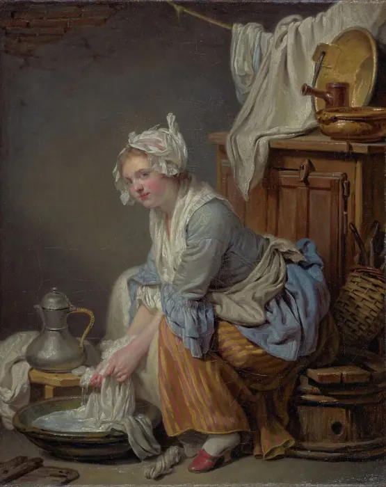 Framed Print : The Laundress (La Blanchisseuse), 1761. Creator: Jean-Baptiste Greuze Framed Print : The Laundress (La Blanchisseuse), 1761. Creator: Jean-Baptiste Greuze