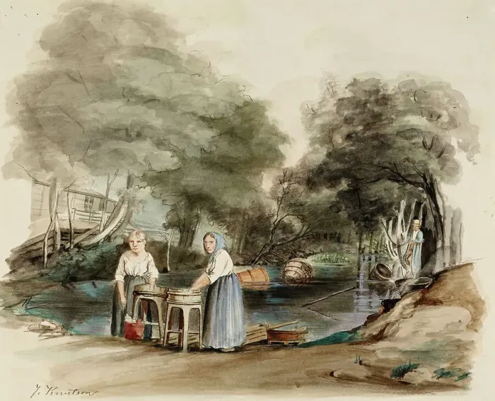 Framed Print : Laundresses, 1830-1899. Creator: Johan Knutson Framed Print : Laundresses, 1830-1899. Creator: Johan Knutson