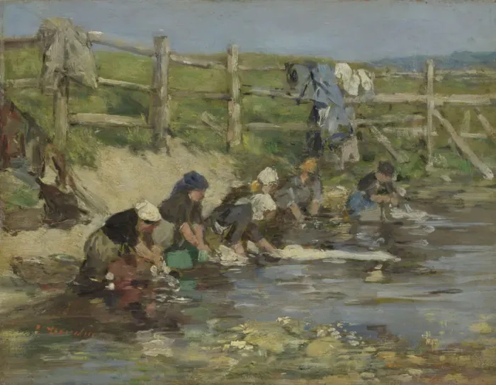 Framed Print : Laundresses by a Stream, ca. 1886-1890. Artist: Boudin, Eugene-Louis (1824-1898) Framed Print : Laundresses by a Stream, ca. 1886-1890. Artist: Boudin, Eugene-Louis (1824-1898)