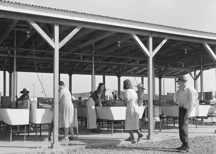 Framed Print : Laundry facilities for migratory workers in FSA camp at Westley, California, 1939. Creator: Dorothea Lange Framed Print : Laundry facilities for migratory workers in FSA camp at Westley, California, 1939. Creator: Dorothea Lange