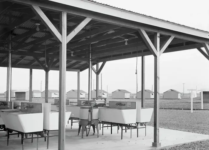Framed Print : Laundry facilities at Westley camp for migratory labor, San Joaquin Valley, California, 1938. Creator: Dorothea Lange Framed Print : Laundry facilities at Westley camp for migratory labor, San Joaquin Valley, California, 1938. Creator: Dorothea Lange