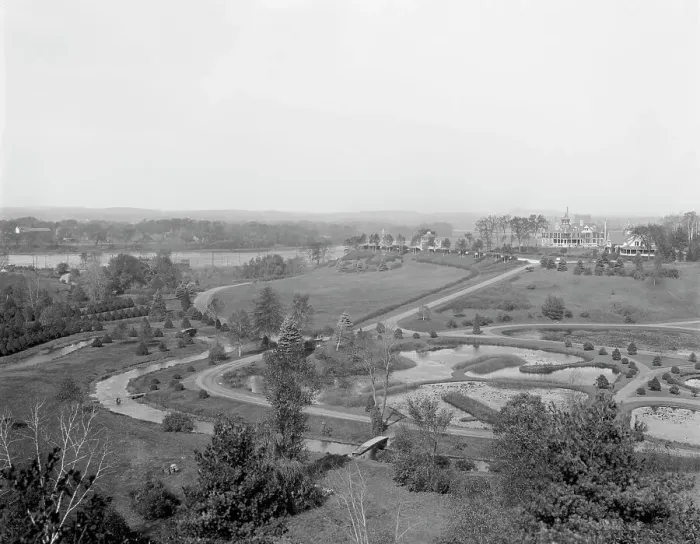 Framed Print : Laurel Hill and aquatic gardens, Forest Park, Springfield, Mass. c.between 1910 and 1920. Creator: Unknown Framed Print : Laurel Hill and aquatic gardens, Forest Park, Springfield, Mass. c.between 1910 and 1920. Creator: Unknown