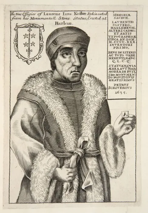 Framed Print : Laurenz Jans Koster, pub. 1683 (engraving). Creator: English School (17th Century) Framed Print : Laurenz Jans Koster, pub. 1683 (engraving). Creator: English School (17th Century)