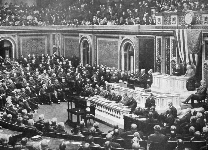 Framed Print : L'Avant-Guerre aux Etats-Unis; Le 3 fevrier 1917, la séance du Congres americain dans... 1917. Creator: Unknown Framed Print : L'Avant-Guerre aux Etats-Unis; Le 3 fevrier 1917, la séance du Congres americain dans... 1917. Creator: Unknown