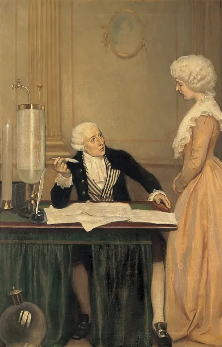 Framed Print : Lavoisier explaining to his wife the result of his experiments on air, c1770s, c1910s. Creator: Ernest Board Framed Print : Lavoisier explaining to his wife the result of his experiments on air, c1770s, c1910s. Creator: Ernest Board