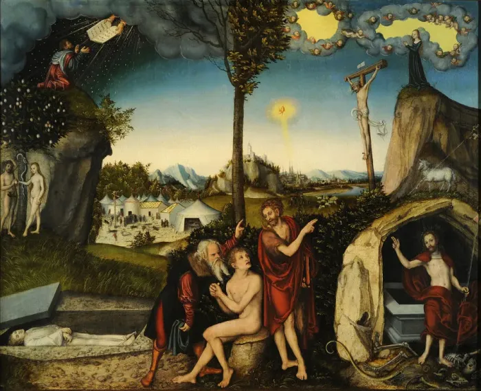 Framed Print : Law and Grace. Artist: Cranach, Lucas, the Elder (1472-1553) Framed Print : Law and Grace. Artist: Cranach, Lucas, the Elder (1472-1553)