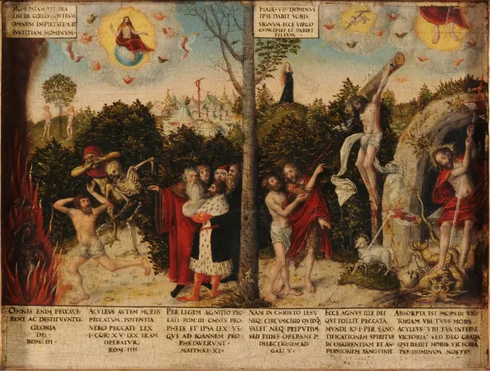 Framed Print : Law and Grace. Artist: Cranach, Lucas, the Younger (1515-1586) Framed Print : Law and Grace. Artist: Cranach, Lucas, the Younger (1515-1586)