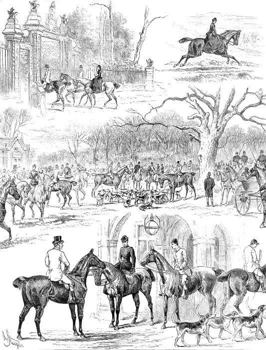 Framed Print : Lawn Meet of the West Norfolk Hounds at Sandringham, 1883. Creator: John Sturgess Framed Print : Lawn Meet of the West Norfolk Hounds at Sandringham, 1883. Creator: John Sturgess