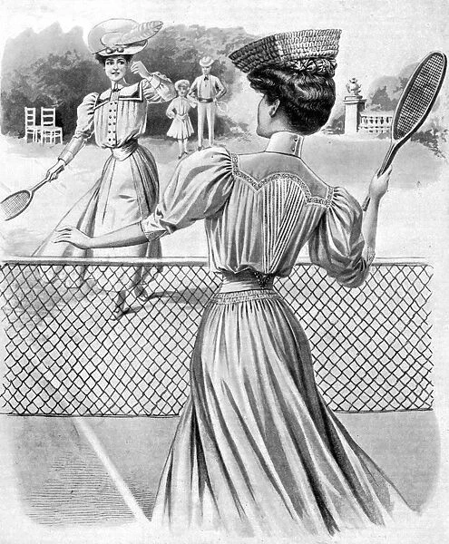 Two lawn tennis costumes for October, 1905