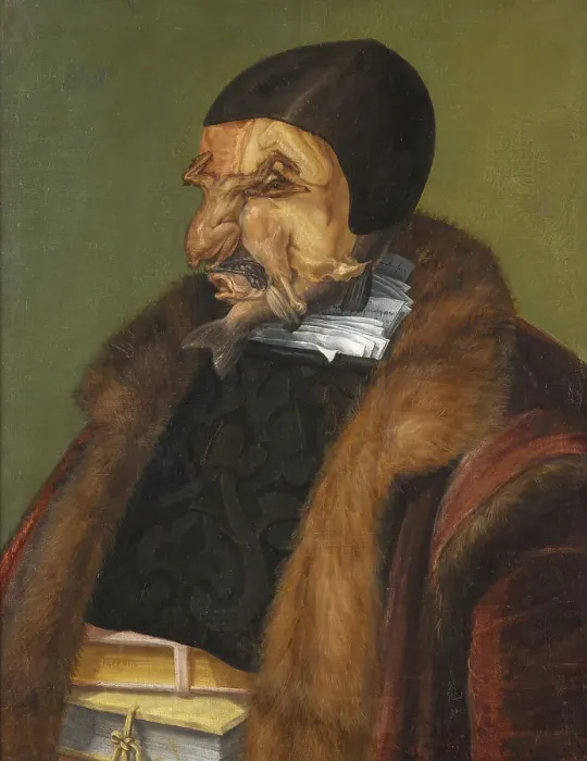 Framed Print : The Lawyer, possibly Ulrich Zasius, 1461-1536, humanist, jurist, 1566. Creator: Giuseppe Arcimboldi Framed Print : The Lawyer, possibly Ulrich Zasius, 1461-1536, humanist, jurist, 1566. Creator: Giuseppe Arcimboldi