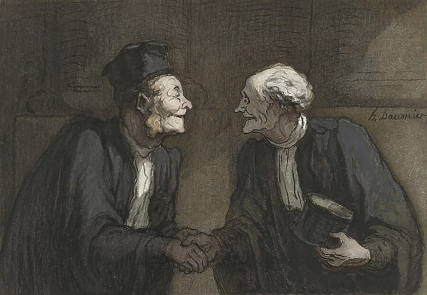 Two lawyers shake hands  /  /  Deux avocats: la poignée de main, 1818-1879. Creator: Honore Daumier
