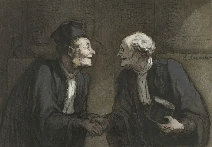 Framed Print : Two lawyers shake hands / / Deux avocats: la poignée de main, 1818-1879. Creator: Honore Daumier Framed Print : Two lawyers shake hands / / Deux avocats: la poignée de main, 1818-1879. Creator: Honore Daumier