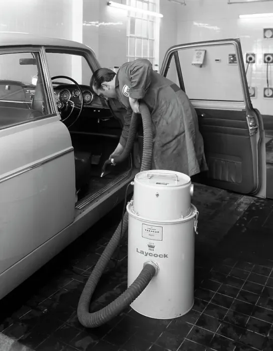 Framed Print : Laycock Vacacar vacuum cleaner in use at an Esso garage, Sheffield, South Yorkshire, 1965 Framed Print : Laycock Vacacar vacuum cleaner in use at an Esso garage, Sheffield, South Yorkshire, 1965