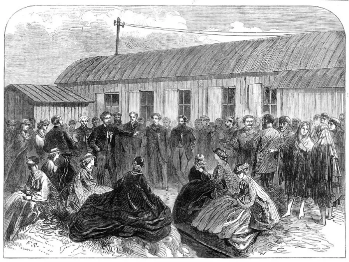 Framed Print : Laying of the Atlantic Telegraph Cable: Sir Robert Peel addressing bystanders...at Valencia, 1865. Creator: Unknown Framed Print : Laying of the Atlantic Telegraph Cable: Sir Robert Peel addressing bystanders...at Valencia, 1865. Creator: Unknown