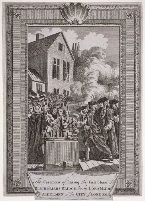 Framed Print : Laying the first stone of Blackfriars Bridge, London, 1760 Framed Print : Laying the first stone of Blackfriars Bridge, London, 1760