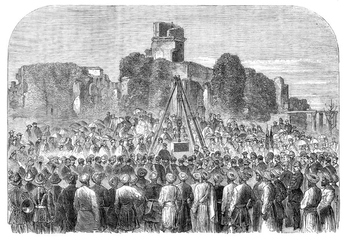 Framed Print : Laying the first stone of the Lucknow Memorial, 1864. Creator: Unknown Framed Print : Laying the first stone of the Lucknow Memorial, 1864. Creator: Unknown