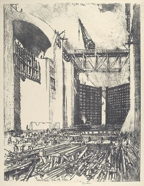 Laying the Floor of Pedro Muguel Lock, 1912. Creator: Joseph Pennell