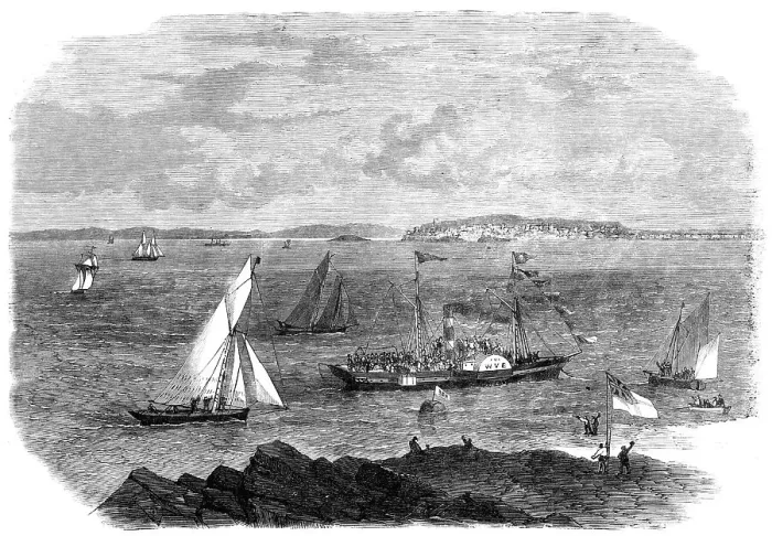 Framed Print : Laying the foundation-stone of Brean Down Breakwater, Weston-Super-Mare, 1864. Creator: Unknown