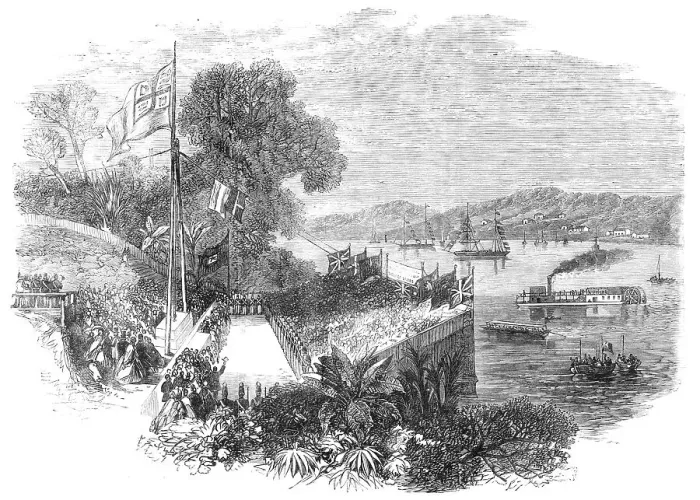 Framed Print : Laying the foundation-stone of the Brisbane Bridge, Queensland, New South Wales, 1864. Creator: Unknown Framed Print : Laying the foundation-stone of the Brisbane Bridge, Queensland, New South Wales, 1864. Creator: Unknown
