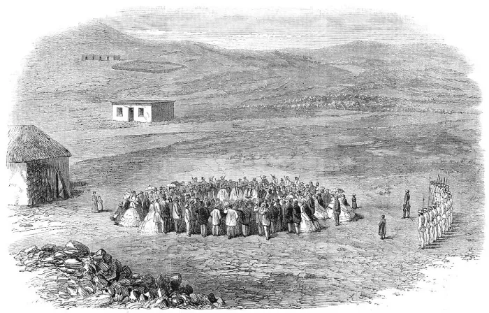 Framed Print : Laying the foundation-stone of an English church, Philippolis, Orange Free State, South Africa, 1864 Creator: Unknown Framed Print : Laying the foundation-stone of an English church, Philippolis, Orange Free State, South Africa, 1864 Creator: Unknown