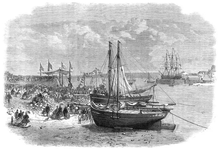 Framed Print : Laying the foundation-stone of the Hubberston Dock at Milford Haven, 1864. Creator: Unknown Framed Print : Laying the foundation-stone of the Hubberston Dock at Milford Haven, 1864. Creator: Unknown