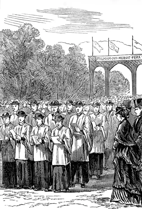 Framed Print : Laying the foundation-stone of St. Paul's College, Knutsford - procession of choristers, 1873. Creator: Unknown. Laying the foundation-stone of St. Paul's College, Knutsford - procession of choristers, 1873. Creator: Unknown Framed Print : Laying the foundation-stone of St. Paul's College, Knutsford - procession of choristers, 1873. Creator: Unknown. Laying the foundation-stone of St. Paul's College, Knutsford - procession of choristers, 1873. Creator: Unknown