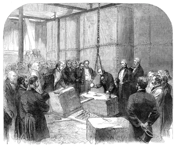 Framed Print : Laying the Foundation-Stone of the Thames Embankment at Whitehall Stairs, 1864. Creator: Unknown Framed Print : Laying the Foundation-Stone of the Thames Embankment at Whitehall Stairs, 1864. Creator: Unknown