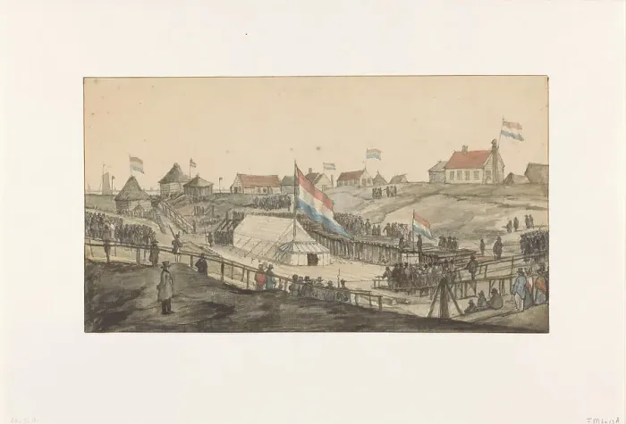 Framed Print : Laying of the foundation stone for the Willems lock, 6 May 1820, (1820). Creator: Gerrit Lamberts Framed Print : Laying of the foundation stone for the Willems lock, 6 May 1820, (1820). Creator: Gerrit Lamberts