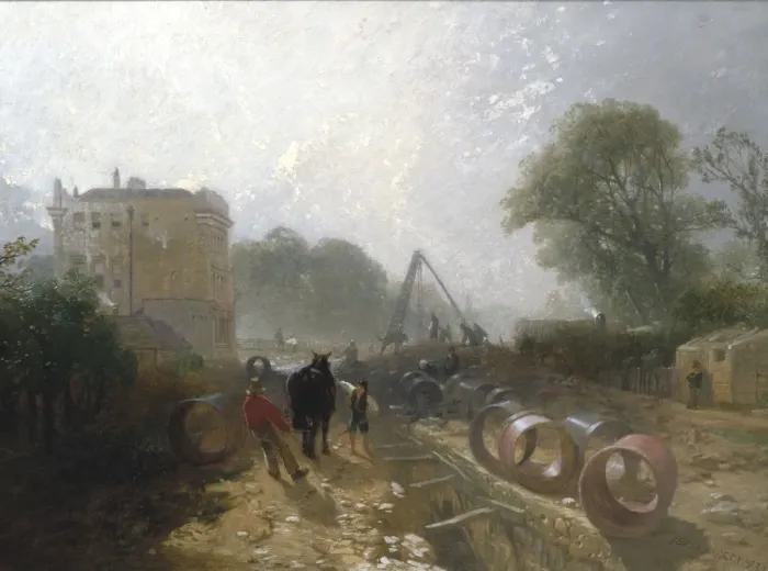 Framed Print : Laying Monster Tubes from the New River, c1820-1870 Framed Print : Laying Monster Tubes from the New River, c1820-1870