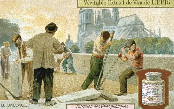 Framed Print : Laying paving slabs in a Paris street, c1900 Framed Print : Laying paving slabs in a Paris street, c1900