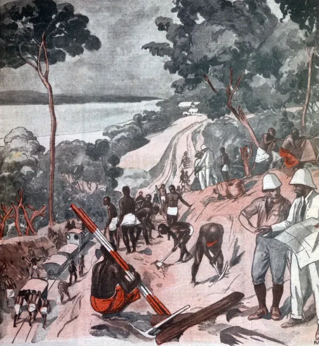 Framed Print : Laying railway track under the Equatorial sun, Brazzaville, Congo, 1924 Framed Print : Laying railway track under the Equatorial sun, Brazzaville, Congo, 1924