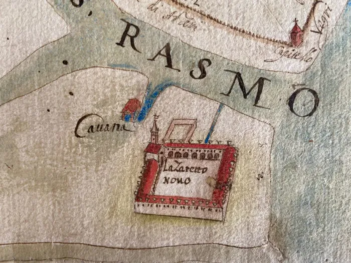 Framed Print : Lazzaretto Nuovo on a map of 17th century. Creator: Historical Document Framed Print : Lazzaretto Nuovo on a map of 17th century. Creator: Historical Document