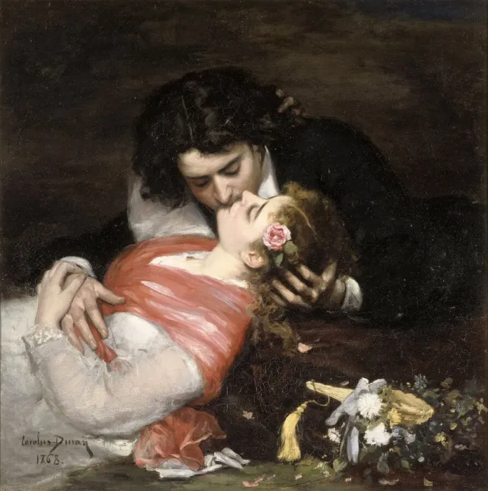 Framed Print : Le Baiser, 1868. Creator: Carolus-Duran, Charles Emile Auguste (1837-1917) Framed Print : Le Baiser, 1868. Creator: Carolus-Duran, Charles Emile Auguste (1837-1917)