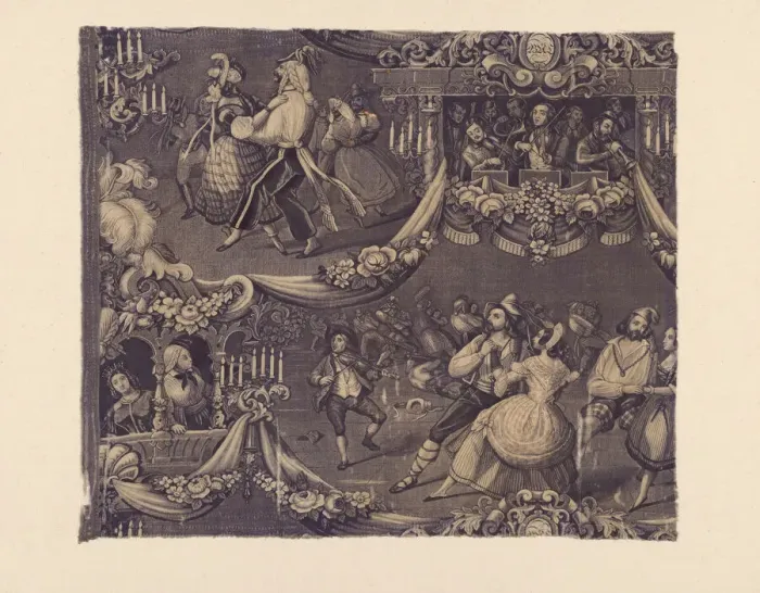 Framed Print : Le Bal (The Costume Ball) (Furnishing Fabric), France, 1827 / 40. Creator: Unknown Framed Print : Le Bal (The Costume Ball) (Furnishing Fabric), France, 1827 / 40. Creator: Unknown
