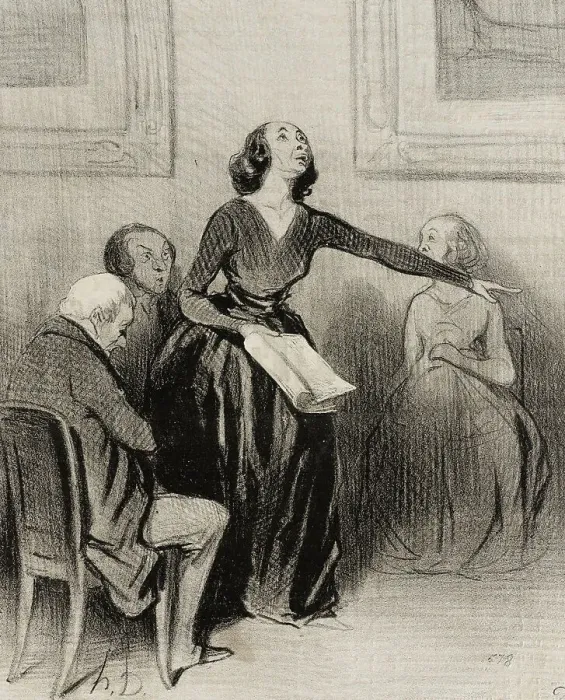 Framed Print : Le Bas-bleu déclamant sa pièce, 1844. Creator: Honore Daumier Framed Print : Le Bas-bleu déclamant sa pièce, 1844. Creator: Honore Daumier