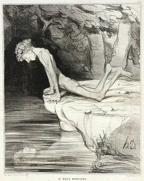 Framed Print : Le beau Narcisse, 1842. Creator: Honore Daumier Framed Print : Le beau Narcisse, 1842. Creator: Honore Daumier