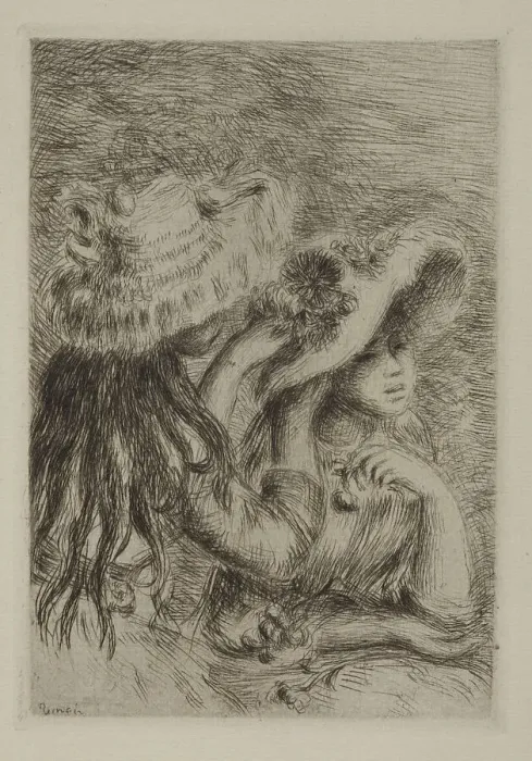 Framed Print : Le chapeau épinglé (Pinning the hat), 1894. Creator: Pierre-Auguste Renoir Framed Print : Le chapeau épinglé (Pinning the hat), 1894. Creator: Pierre-Auguste Renoir