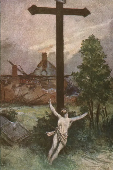 Framed Print : Le Christ du Cimetiere de Ramscapelle. c1915. Creator: Francois Flameng Framed Print : Le Christ du Cimetiere de Ramscapelle. c1915. Creator: Francois Flameng