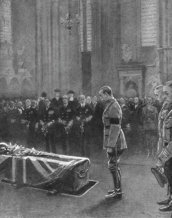 Framed Print : Le Combattant Inconnu Britannique; a Westminster: le roi George V et, derriere lui, ses...1920. Creator: Georges Bertin Scott. Le Combattant Inconnu Britannique; a Westminster: le roi George V et, derriere lui, ses...1920 Framed Print : Le Combattant Inconnu Britannique; a Westminster: le roi George V et, derriere lui, ses...1920. Creator: Georges Bertin Scott. Le Combattant Inconnu Britannique; a Westminster: le roi George V et, derriere lui, ses...1920