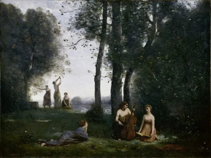 Framed Print : Le Concert Champetre (Woodland Music-makers). Artist: Corot, Jean-Baptiste Camille (1796-1875) Framed Print : Le Concert Champetre (Woodland Music-makers). Artist: Corot, Jean-Baptiste Camille (1796-1875)