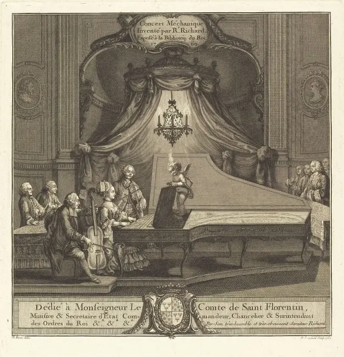 Framed Print : Le concert mecanique, 1769. Creators: Joseph de Longueil, Charles Eisen Framed Print : Le concert mecanique, 1769. Creators: Joseph de Longueil, Charles Eisen