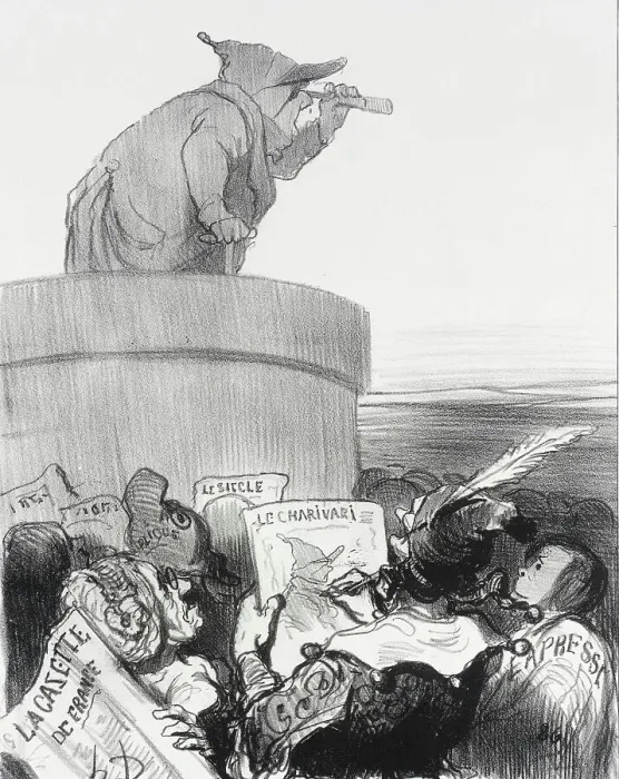 Framed Print : Le Constitutionnel contemplant l'horizon politique, 1849. Creator: Honore Daumier Framed Print : Le Constitutionnel contemplant l'horizon politique, 1849. Creator: Honore Daumier