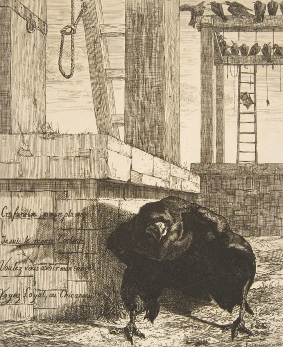 Framed Print : Le Corbeau, 1859. Creator: Felix Bracquemond Framed Print : Le Corbeau, 1859. Creator: Felix Bracquemond