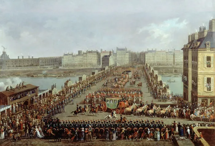 Framed Print : Le cortège impérial se rendant à Notre-Dame pour la cérémonie du sacre, le 2 décembre 1804... 1805. Creator: Jacques Bertaux Framed Print : Le cortège impérial se rendant à Notre-Dame pour la cérémonie du sacre, le 2 décembre 1804... 1805. Creator: Jacques Bertaux